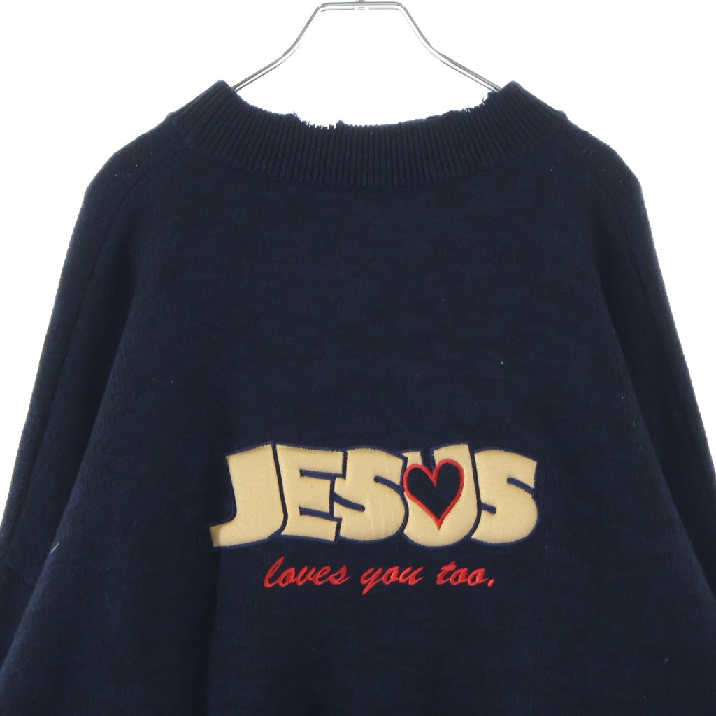 VETEMENTS(ヴェトモン) 23SS JESUS LOVES YOU DESTROYED SWEATER デストロイ加工 ニットセーター ネイビー UE63KN200N