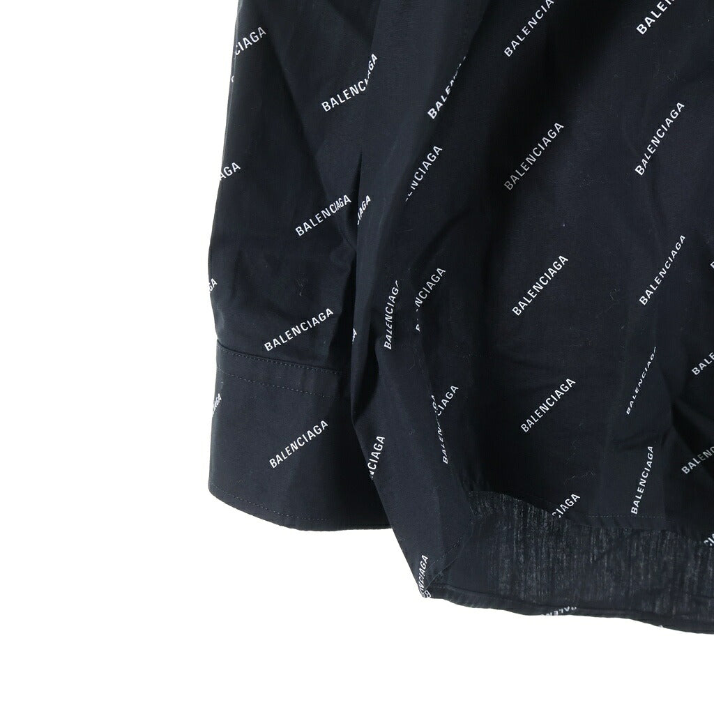 BALENCIAGA(バレンシアガ) ロゴ総柄 長袖ボタンダウンシャツ ブラック 534333 TBL96