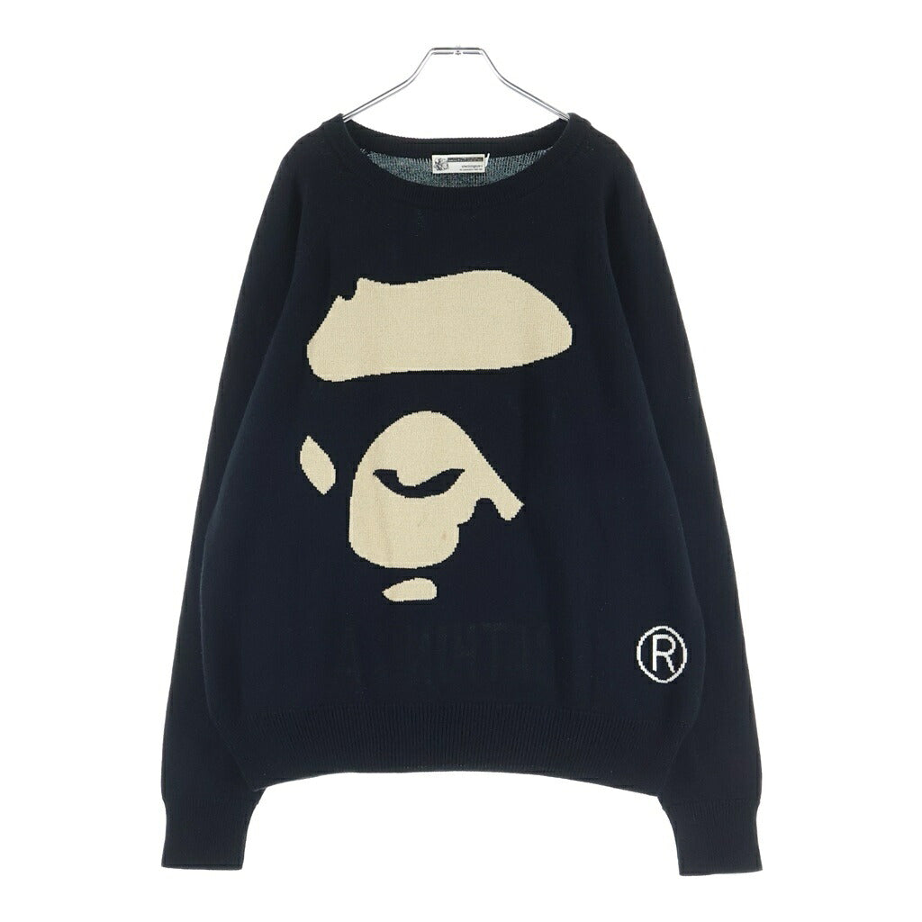 A BATHING APE(アベイシングエイプ) 巨大フェイスロゴ ニットセーター ブラック