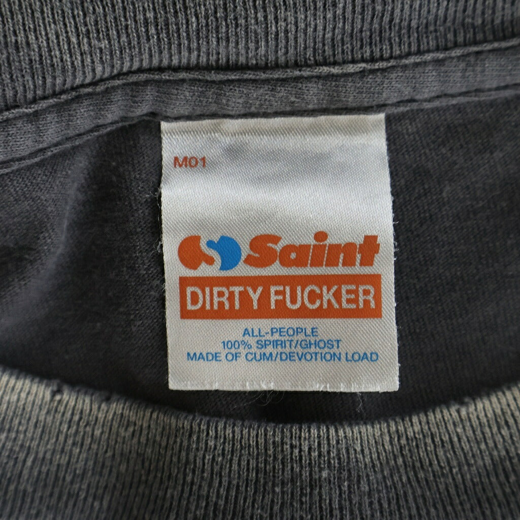 SAINT MICHAEL(セントマイケル) 25AW SS TEE SAINT MARIA BLACK セントマイケル ヴィンテージ加工 半袖プリントTシャツ カットソー グレー SM-HR1-0000-004