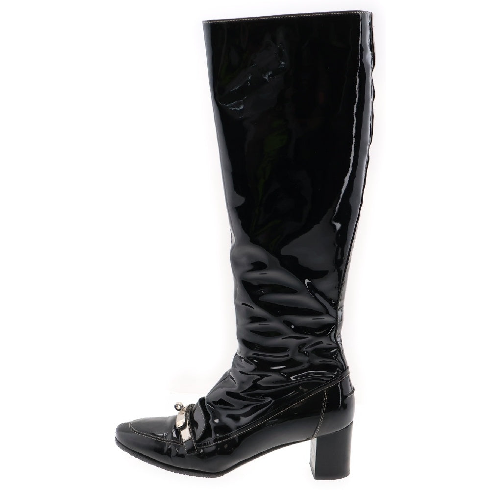 HERMES(エルメス) ケリー金具 パテント サイドジップ ロングブーツ ブラック レディース