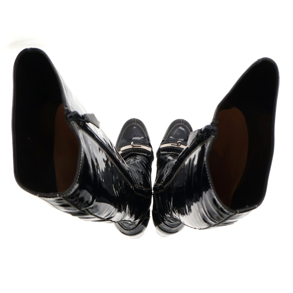 HERMES(エルメス) ケリー金具 パテント サイドジップ ロングブーツ ブラック レディース