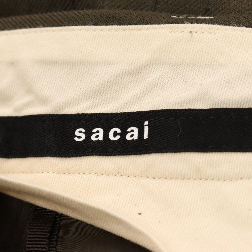 Sacai(サカイ) Chalk Stripe Skirt チョークストライプ ウール 変形スカート カーキ レディース 22-06331