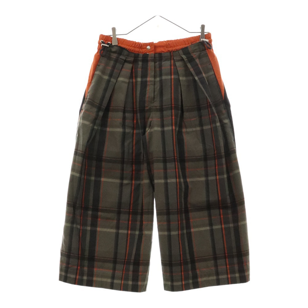 Sacai(サカイ) ジップフライ チェック デザイン切替 ドローコードワイドパンツ ブラック/オレンジ レディース 19-04462