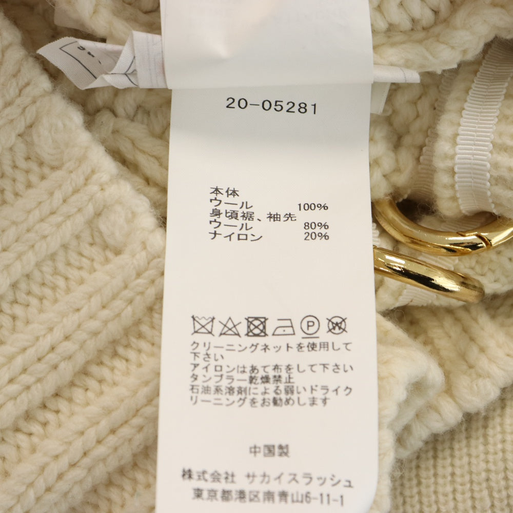 Sacai(サカイ) フープデザイン ウール タートルネック ケーブルニット セーター ホワイト レディース 20-05281