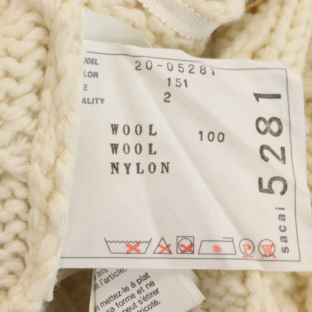 Sacai(サカイ) フープデザイン ウール タートルネック ケーブルニット セーター ホワイト レディース 20-05281