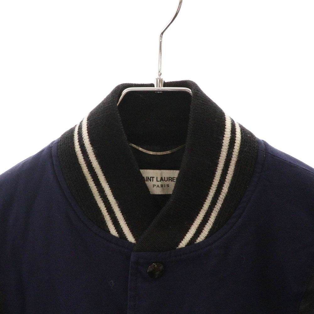 SAINT LAURENT PARIS(サンローランパリ) 16SS レザートリムスタジャン テディジャケット 354718 YYL09 ネイビー