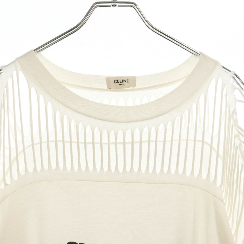 CELINE(セリーヌ) DYSFUNCTIONAL カット長袖プリントTシャツ 2X58E671Q ホワイト