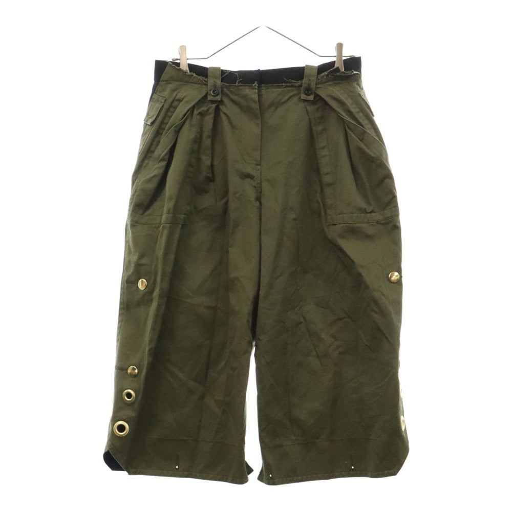 Sacai(サカイ) 19AW ジップフライ スタッズ クロップド ワイド パンツ ブラック/カーキ レディース 19-04414