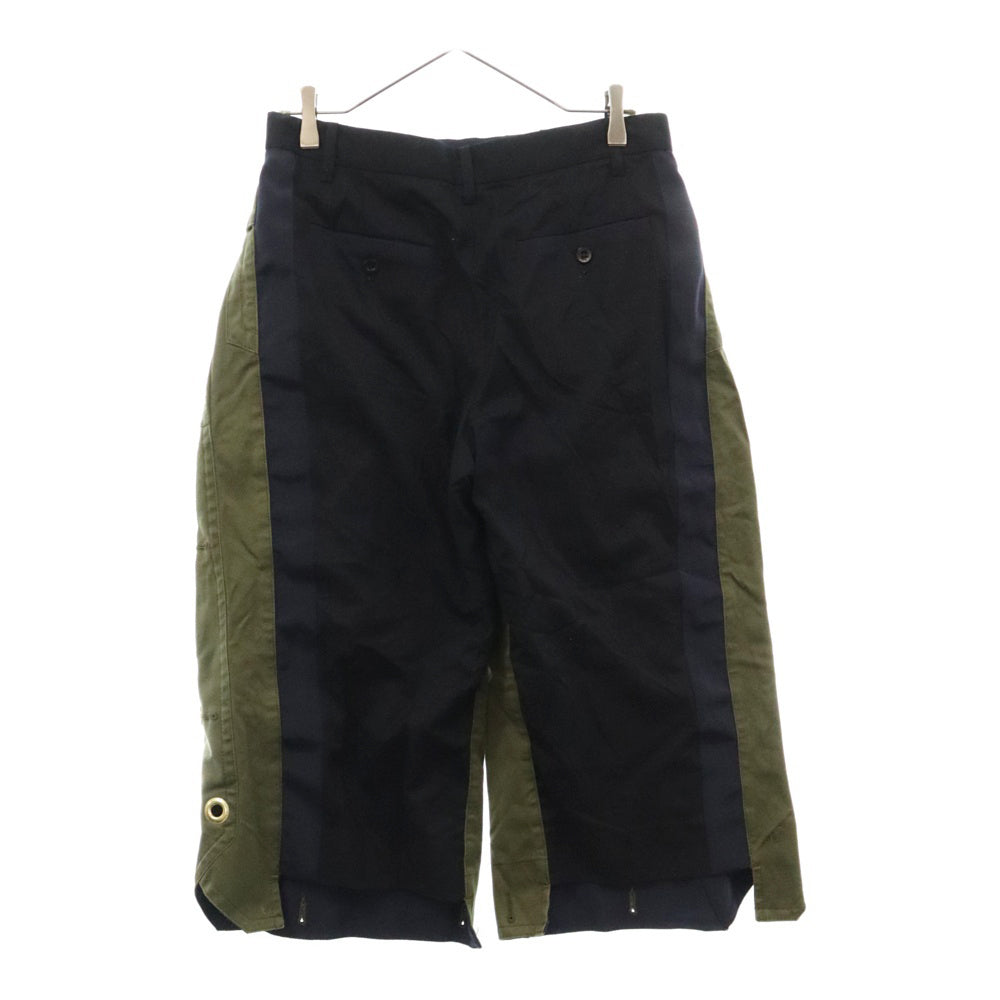 Sacai(サカイ) 19AW ジップフライ スタッズ クロップド ワイド パンツ ブラック/カーキ レディース 19-04414