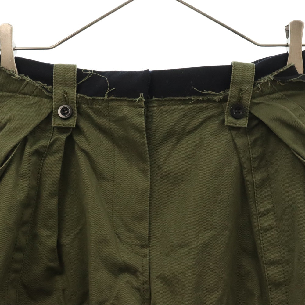 Sacai(サカイ) 19AW ジップフライ スタッズ クロップド ワイド パンツ ブラック/カーキ レディース 19-04414