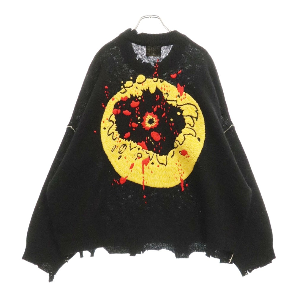SAINT MICHAEL(セントマイケル) 24AW CP CREW KNT SMILE スマイル ダメージ加工プルオーバーニット セーター SM-YS1-0000-C07 ブラック