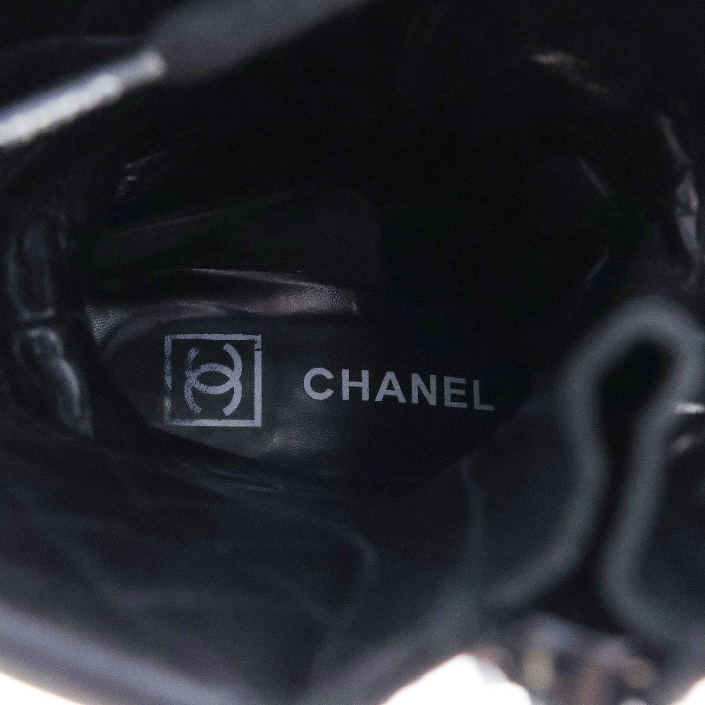 CHANEL(シャネル) ココマーク ラバーロゴ ジップ レースアップ レザーブーツ ブラック レディース