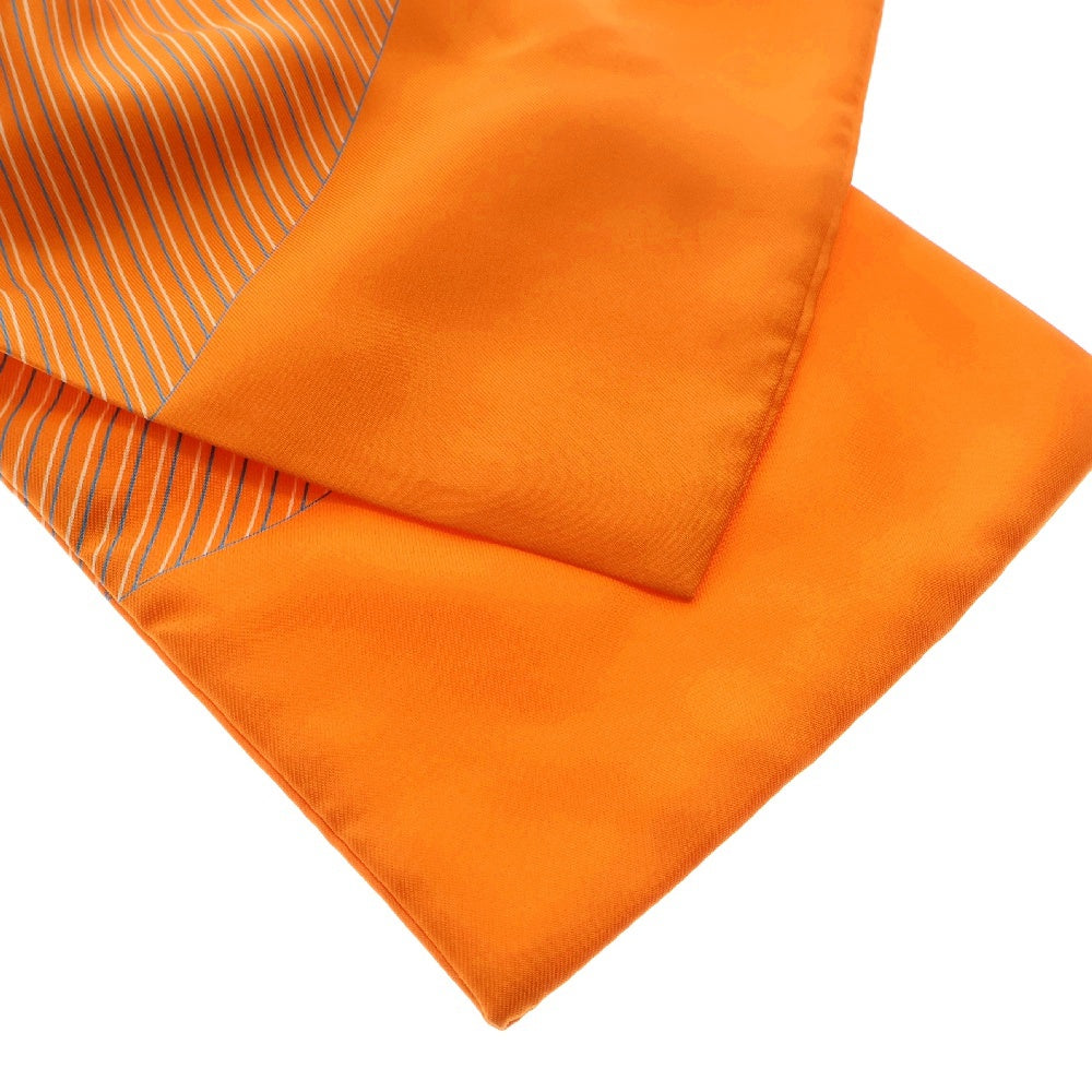 HERMES(エルメス) シルク ストライプ ギャザー スカーフ ストール オレンジ レディース