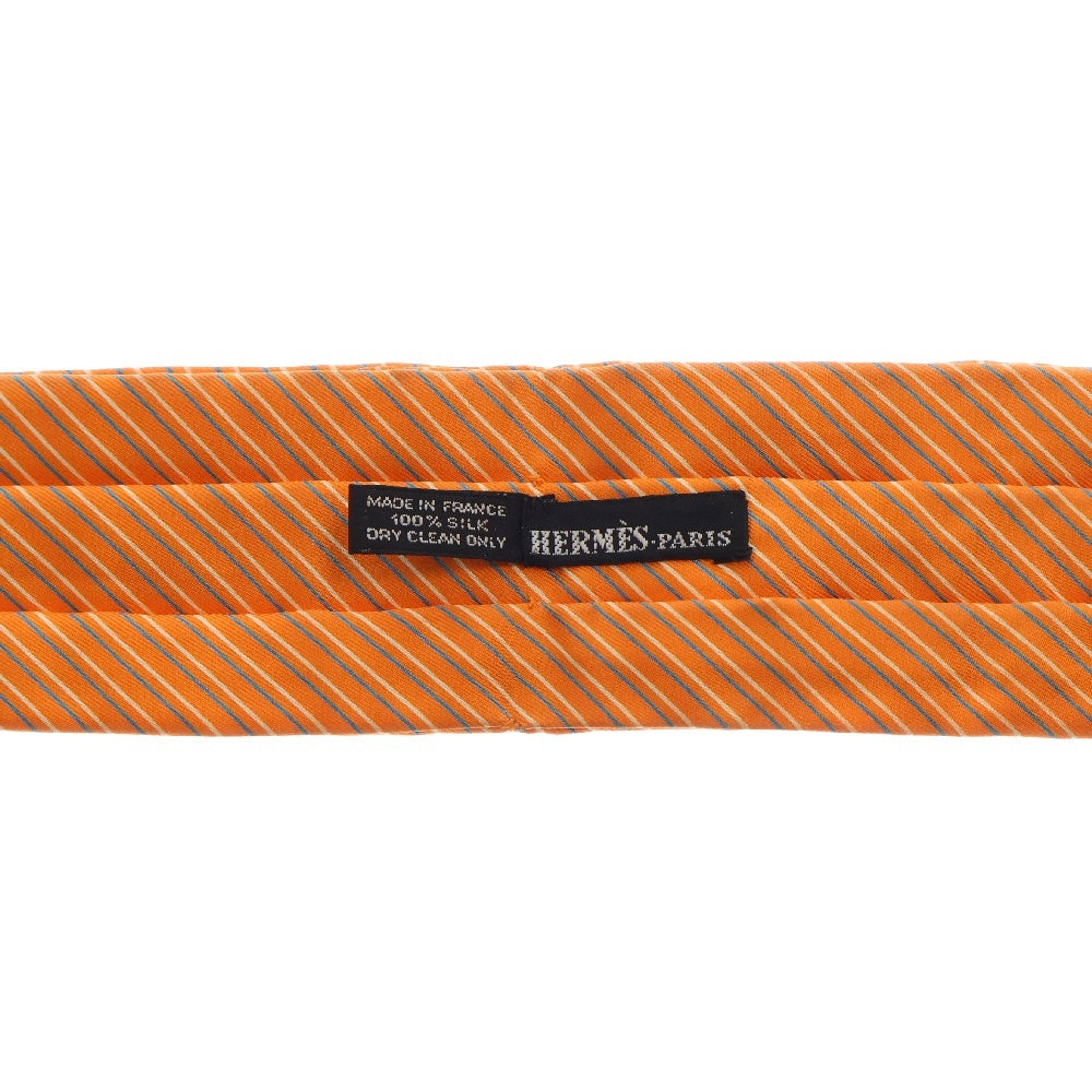 HERMES(エルメス) シルク ストライプ ギャザー スカーフ ストール オレンジ レディース