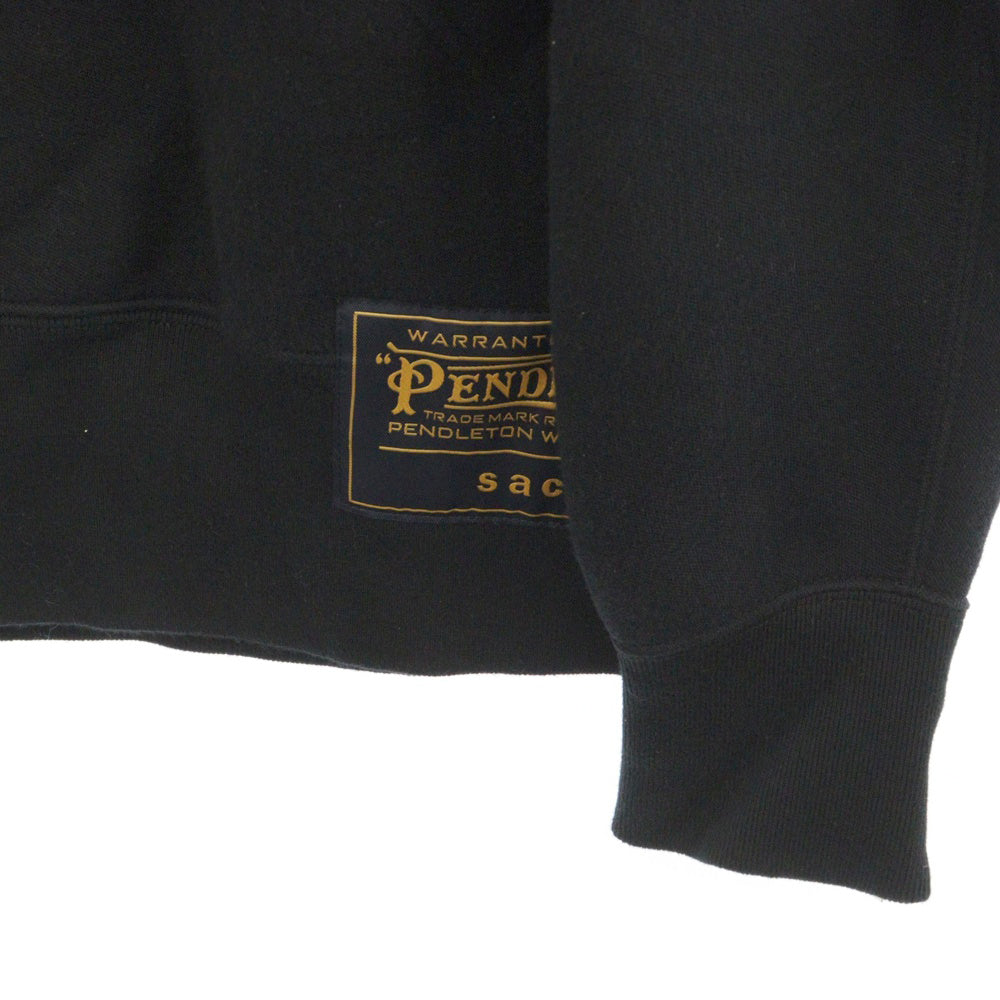 Sacai(サカイ) 19SS ×PENDLETON ペンドルトン 再構築 ドッキング プルオーバー パーカー フーディ ブラック レディース 19-04328