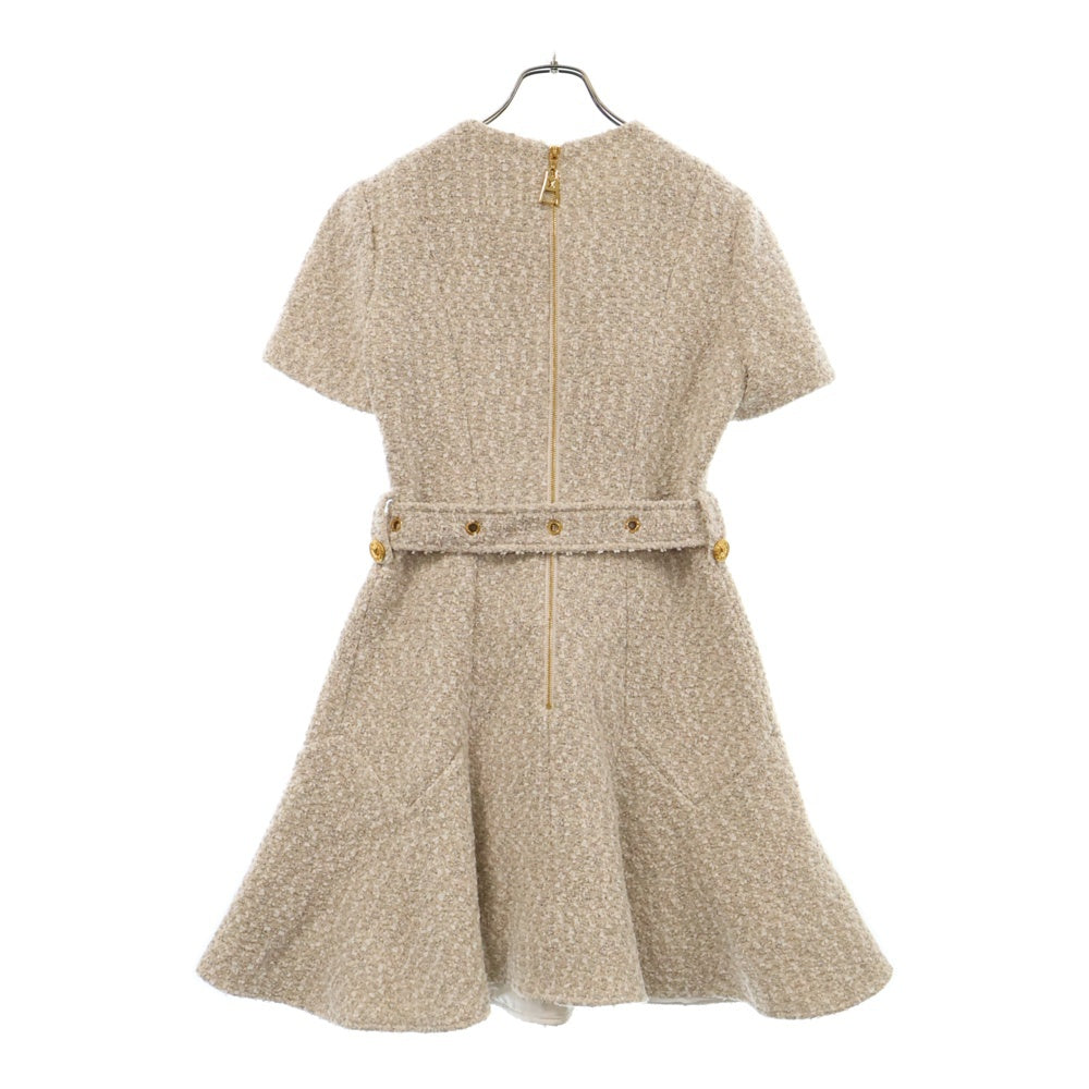 LOUIS VUITTON(ルイヴィトン) Belted Skater Tweed Dress ベルテッド スケーターツイードドレス ワンピース RW222W O80 FNDR66 ホワイト レディース