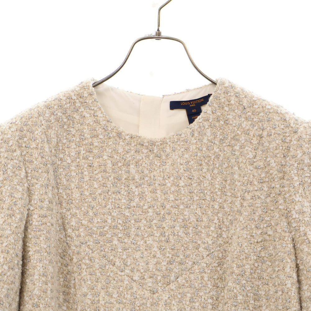 LOUIS VUITTON(ルイヴィトン) Belted Skater Tweed Dress ベルテッド スケーターツイードドレス ワンピース RW222W O80 FNDR66 ホワイト レディース