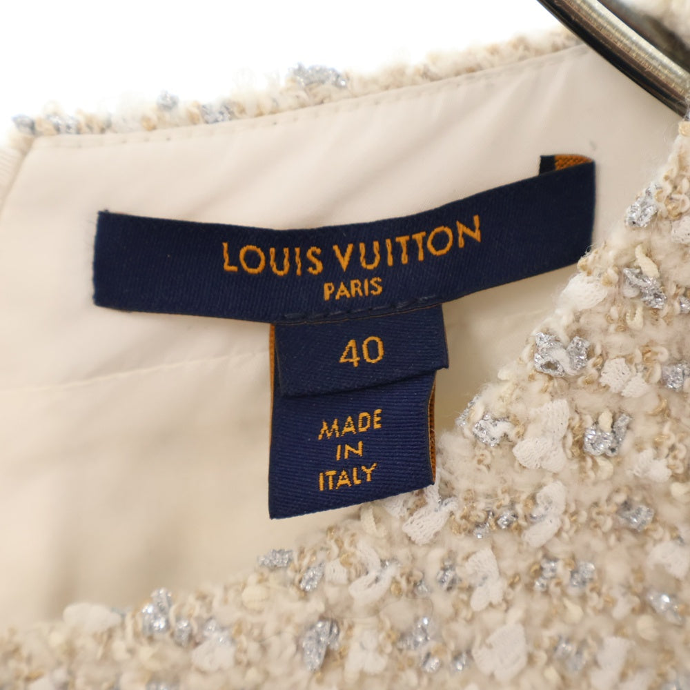LOUIS VUITTON(ルイヴィトン) Belted Skater Tweed Dress ベルテッド スケーターツイードドレス ワンピース RW222W O80 FNDR66 ホワイト レディース