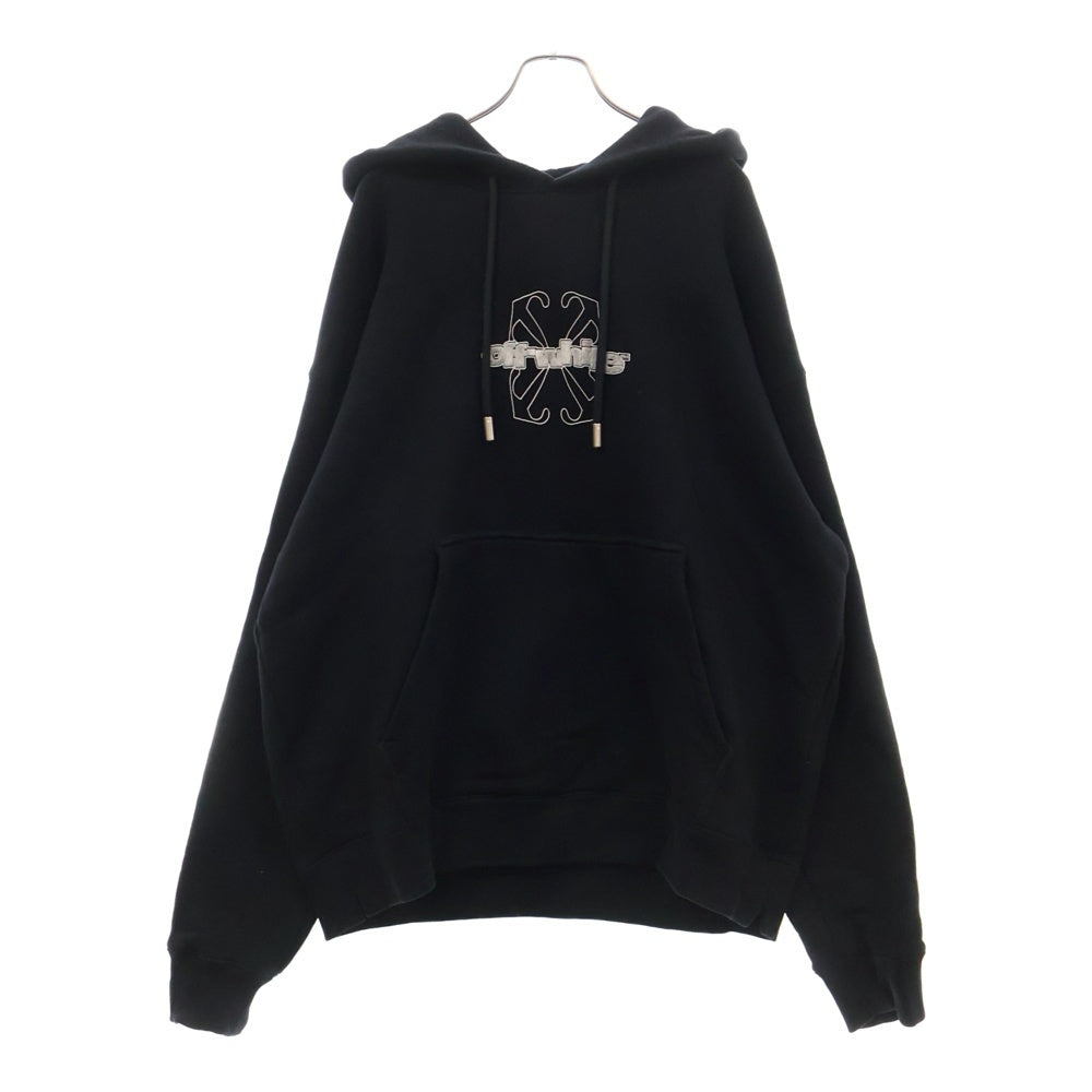 OFF-WHITE(オフホワイト) Logo Flocked Drawstring Hoodie ロゴ フロックドローストリングフーディ スウェットパーカー OMBB085F24FLE00M ブラック