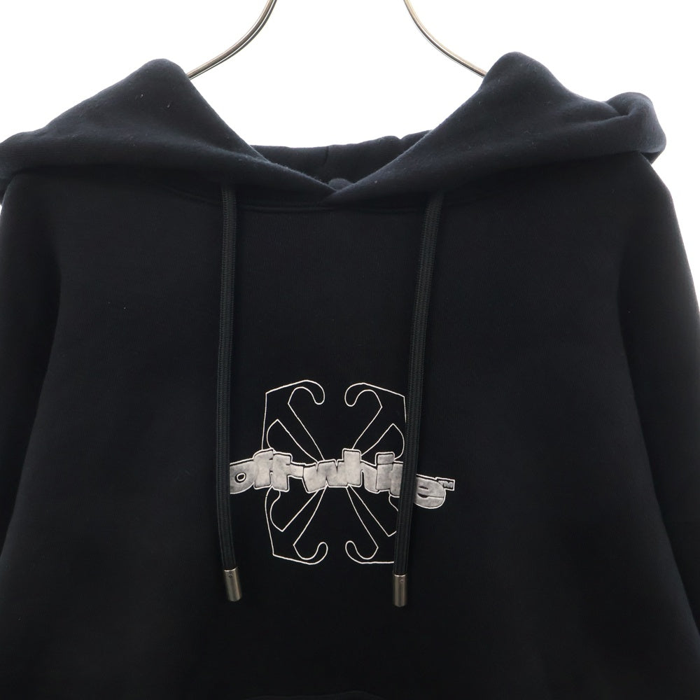 OFF-WHITE(オフホワイト) Logo Flocked Drawstring Hoodie ロゴ フロックドローストリングフーディ スウェットパーカー OMBB085F24FLE00M ブラック