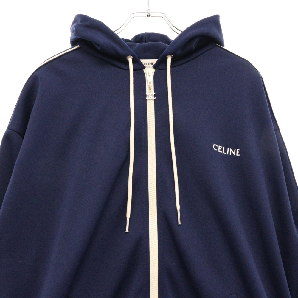CELINE(セリーヌ) 23AW TRACKSUIT JACKET IN DOUBLE FACE JERSEY フード付きトラックスーツジャケット 2Y58B121O ネイビー