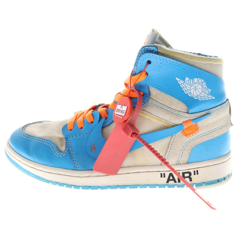 NIKE(ナイキ) ×OFF-WHITE AIR JORDAN 1 POWDER BLUE UNC AQ0818-148 オフホワイト エアジョーダン1 パウダーブルー ハイカットスニーカー ホワイト/ブルー US8/26.0cm