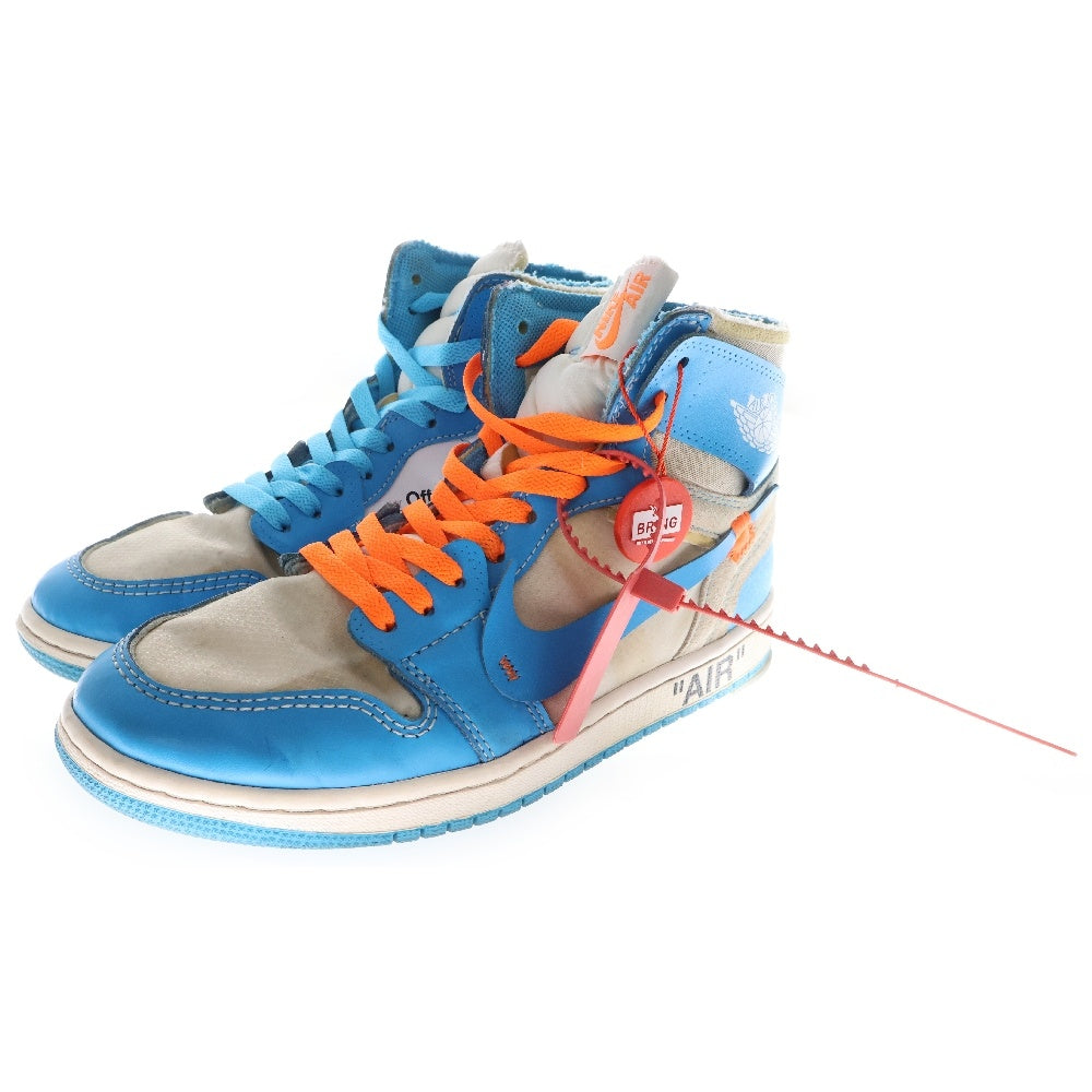 NIKE(ナイキ) ×OFF-WHITE AIR JORDAN 1 POWDER BLUE UNC AQ0818-148 オフホワイト エアジョーダン1 パウダーブルー ハイカットスニーカー ホワイト/ブルー US8/26.0cm