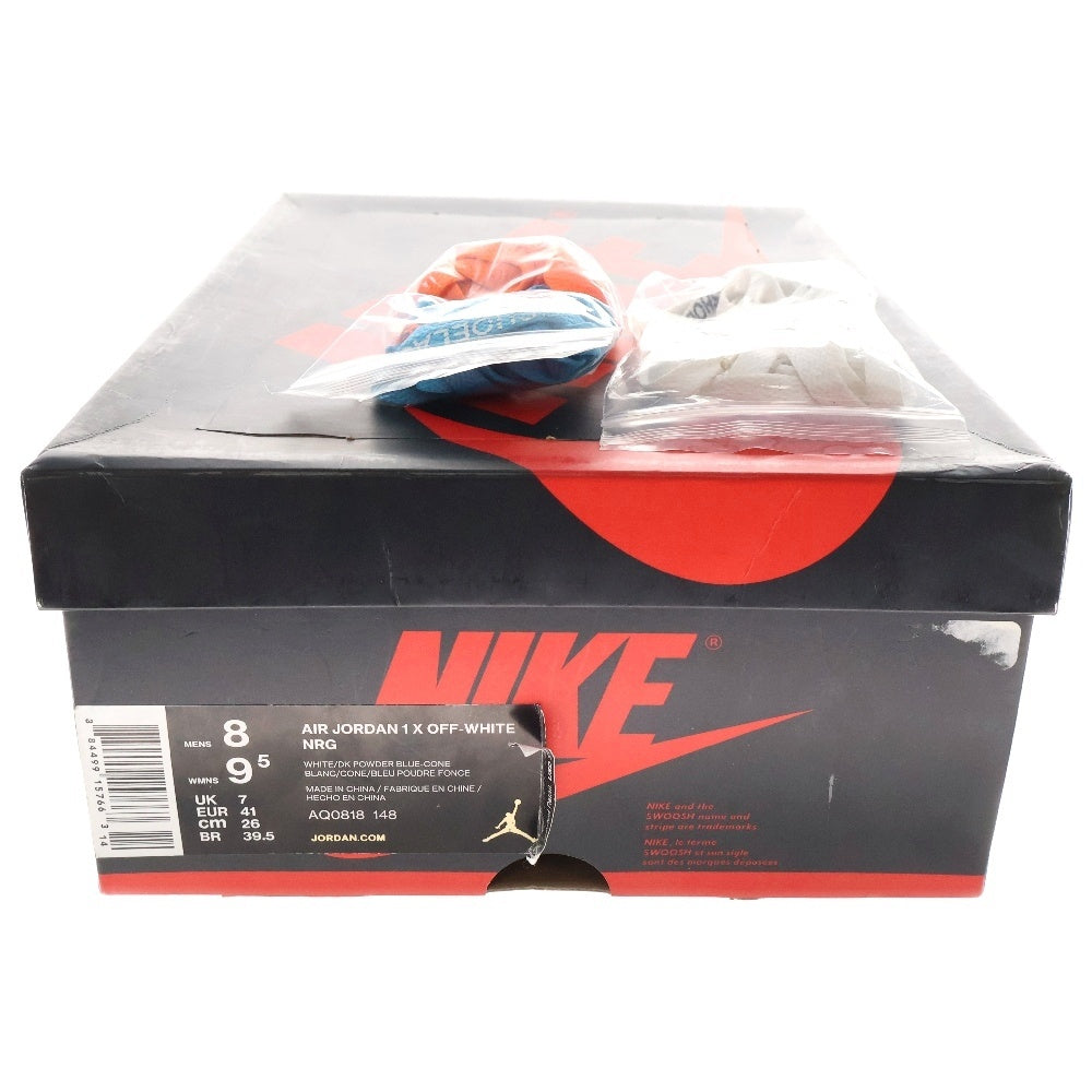 NIKE(ナイキ) ×OFF-WHITE AIR JORDAN 1 POWDER BLUE UNC AQ0818-148 オフホワイト エアジョーダン1 パウダーブルー ハイカットスニーカー ホワイト/ブルー US8/26.0cm