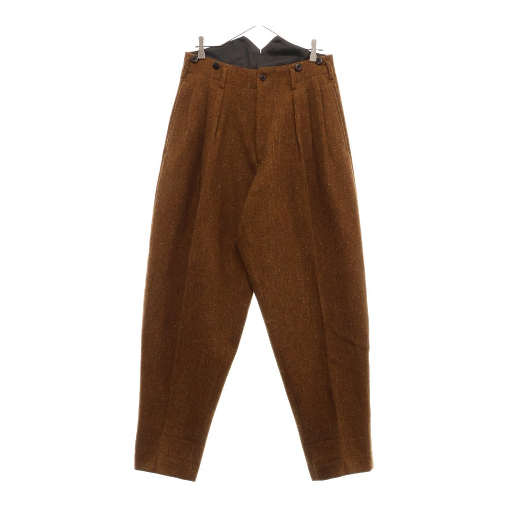 Yohji Yamamoto POUR HOMME(ヨウジヤマモト プールオム) 初期 丸文字タグ サスペンダーボタン付きウールワイドテーパードパンツ ブラウン