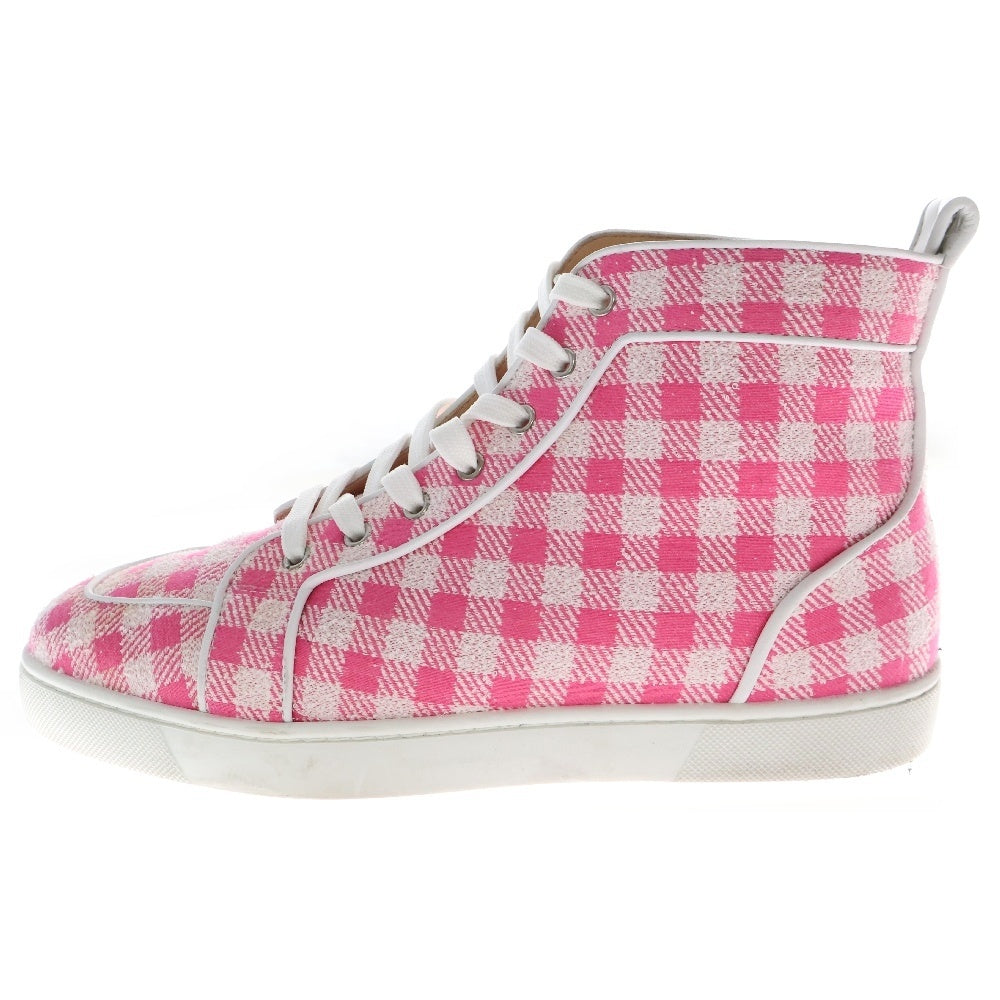 CHRISTIAN LOUBOUTIN(クリスチャンルブタン) RANTUS ORLATO FLAT キャンバス ツイード チェック ハイカットスニーカー ピンク