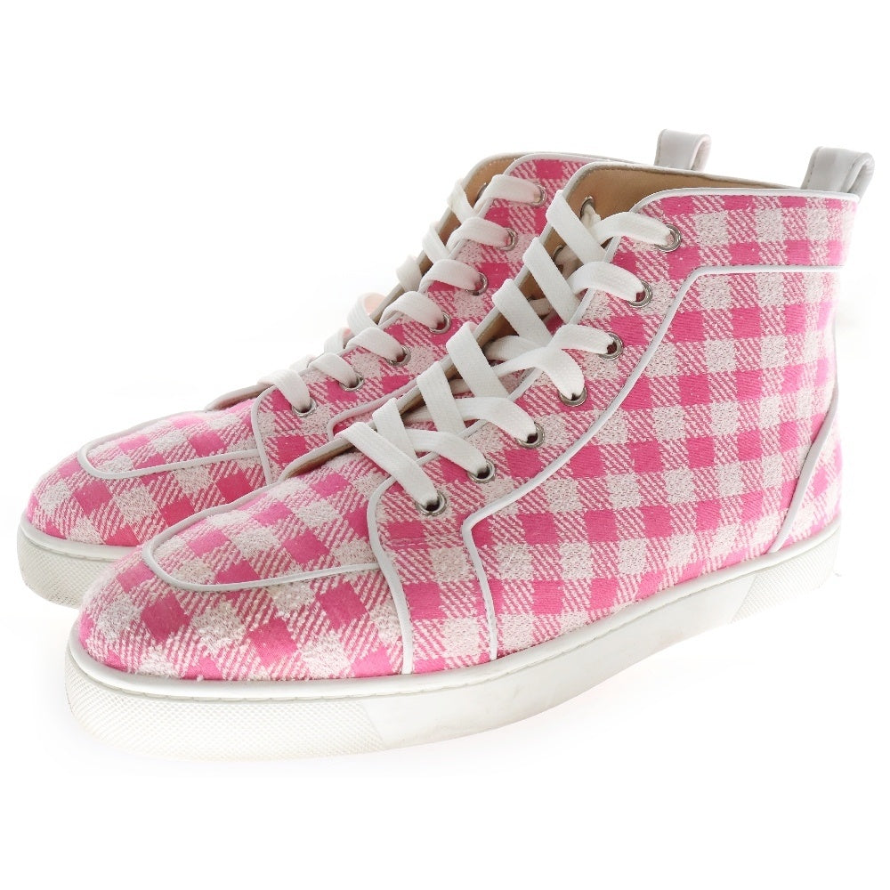 CHRISTIAN LOUBOUTIN(クリスチャンルブタン) RANTUS ORLATO FLAT キャンバス ツイード チェック ハイカットスニーカー ピンク