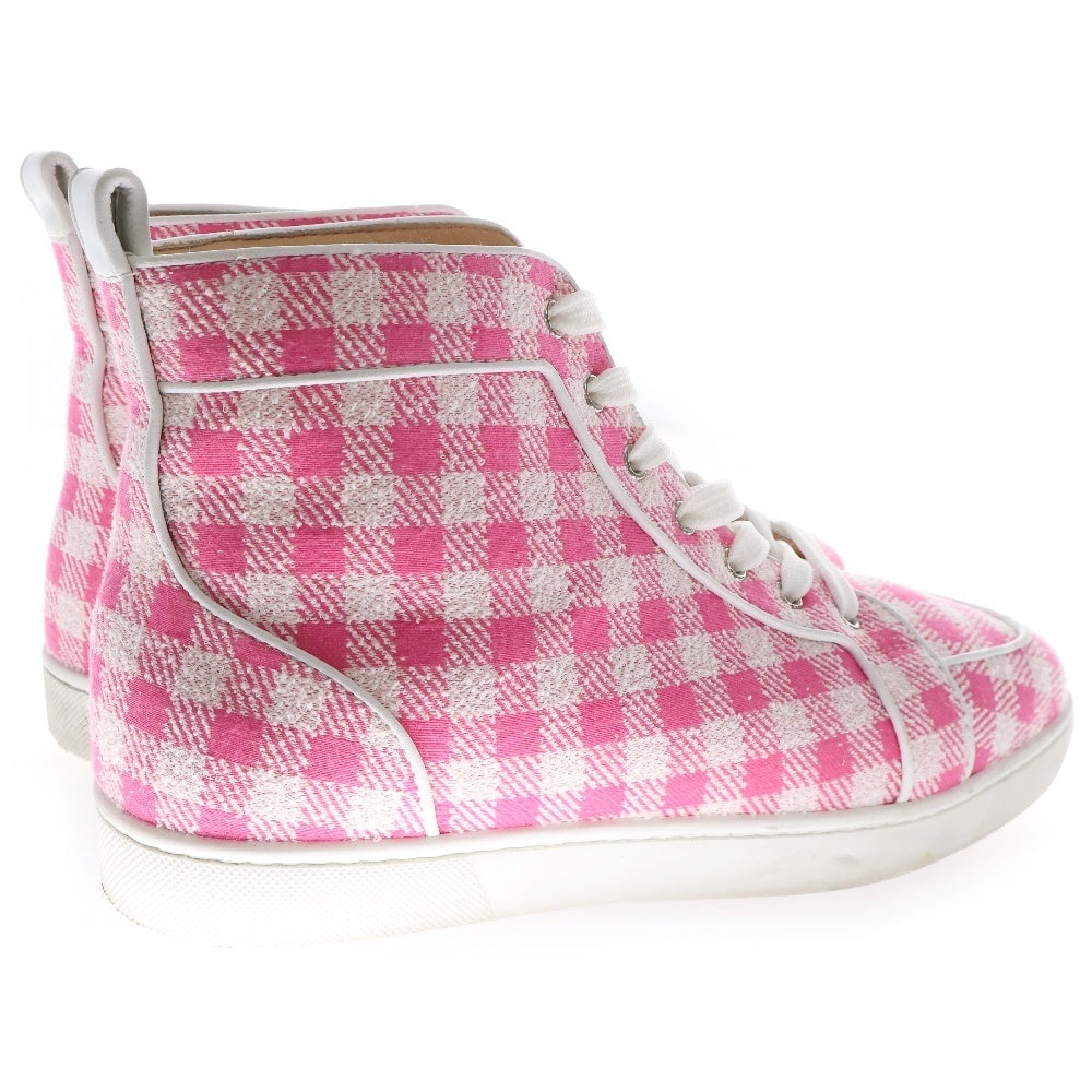 CHRISTIAN LOUBOUTIN(クリスチャンルブタン) RANTUS ORLATO FLAT キャンバス ツイード チェック ハイカットスニーカー ピンク