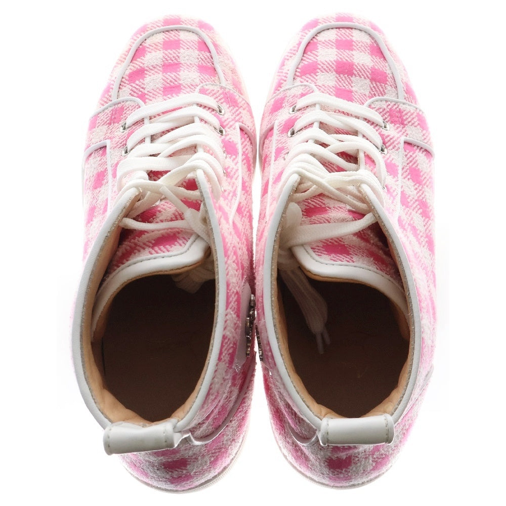 CHRISTIAN LOUBOUTIN(クリスチャンルブタン) RANTUS ORLATO FLAT キャンバス ツイード チェック ハイカットスニーカー ピンク