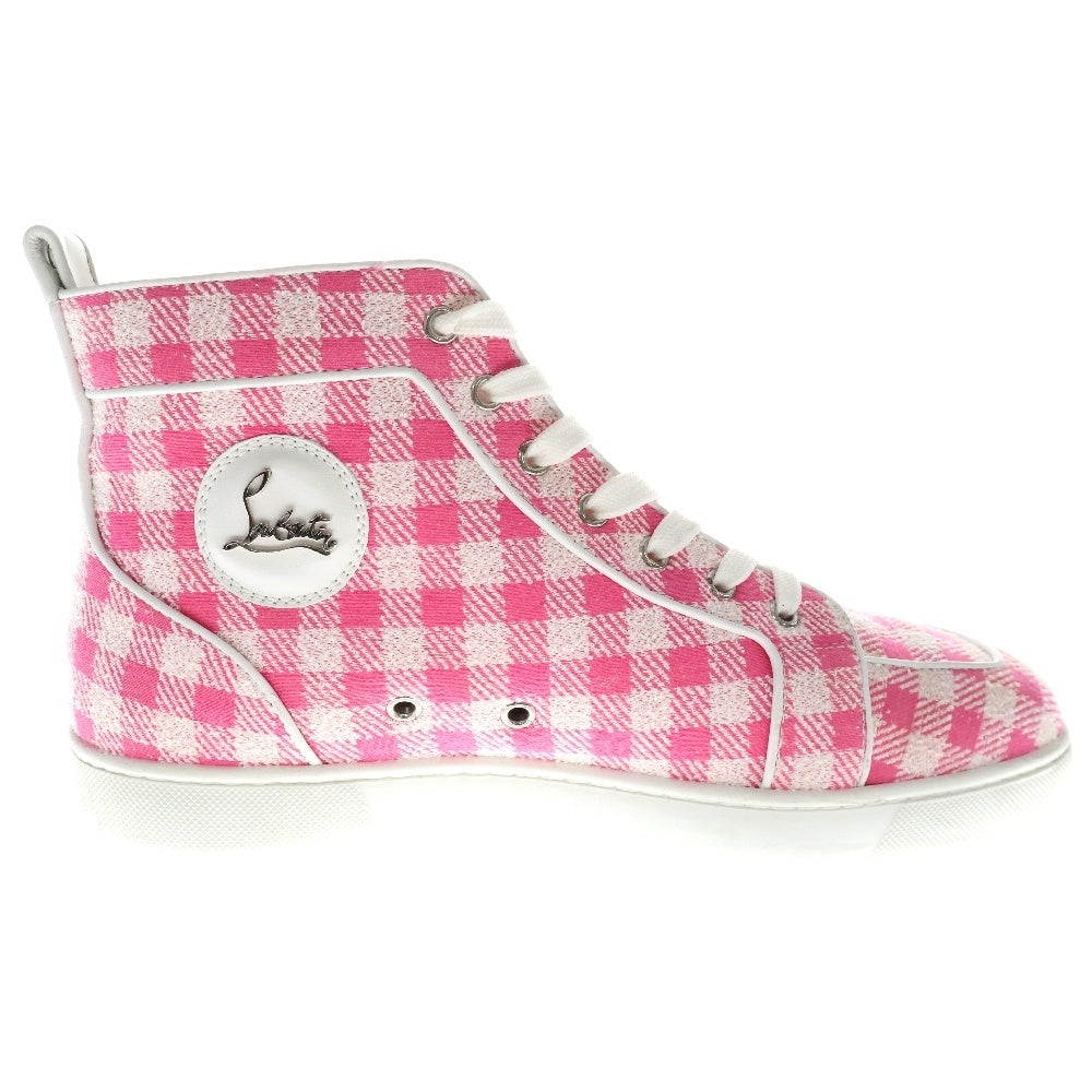 CHRISTIAN LOUBOUTIN(クリスチャンルブタン) RANTUS ORLATO FLAT キャンバス ツイード チェック ハイカットスニーカー ピンク