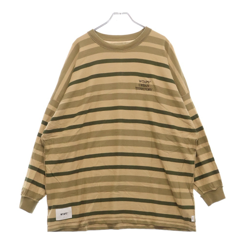 WTAPS(ダブルタップス) 22SS JAM 01 LS COTTON 221ATDT-CSM30 ロゴ刺繍 ボーダー 長袖Tシャツ カットソー ベージュ/カーキ