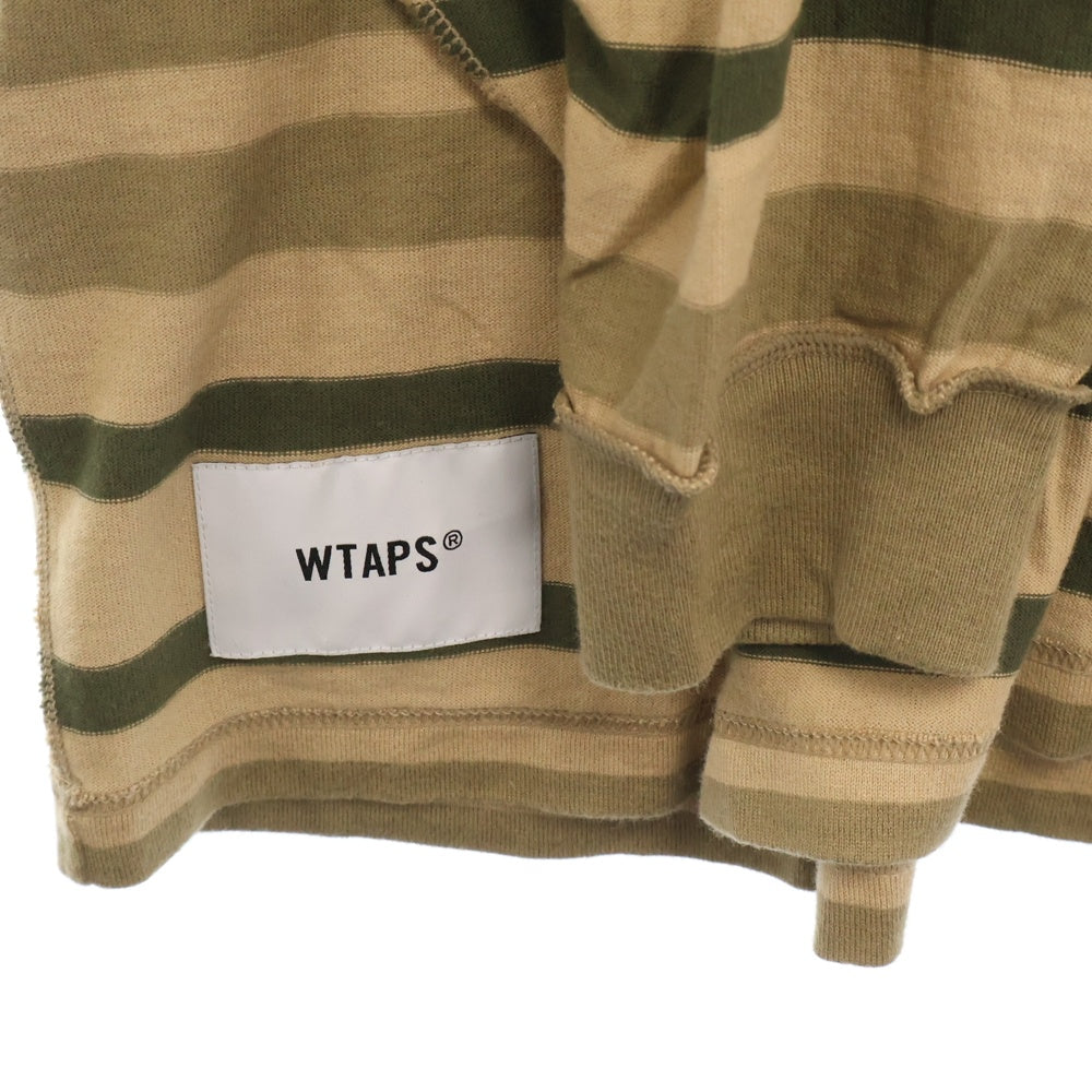 WTAPS(ダブルタップス) 22SS JAM 01 LS COTTON 221ATDT-CSM30 ロゴ刺繍 ボーダー 長袖Tシャツ カットソー ベージュ/カーキ