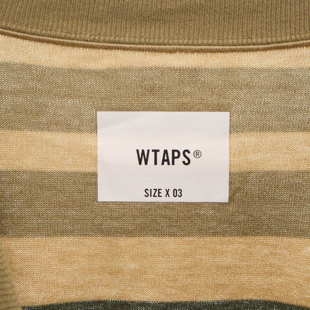 WTAPS(ダブルタップス) 22SS JAM 01 LS COTTON 221ATDT-CSM30 ロゴ刺繍 ボーダー 長袖Tシャツ カットソー ベージュ/カーキ