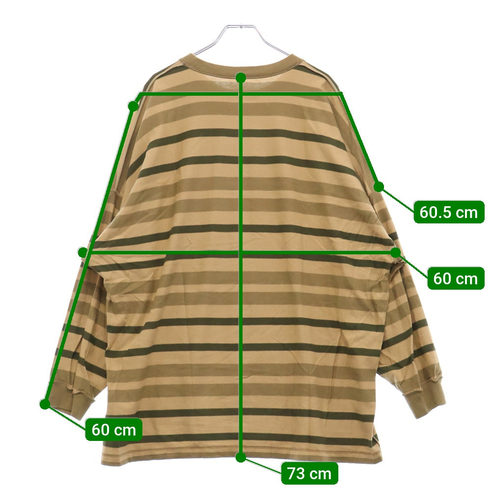 WTAPS(ダブルタップス) 22SS JAM 01 LS COTTON 221ATDT-CSM30 ロゴ刺繍 ボーダー 長袖Tシャツ カットソー ベージュ/カーキ