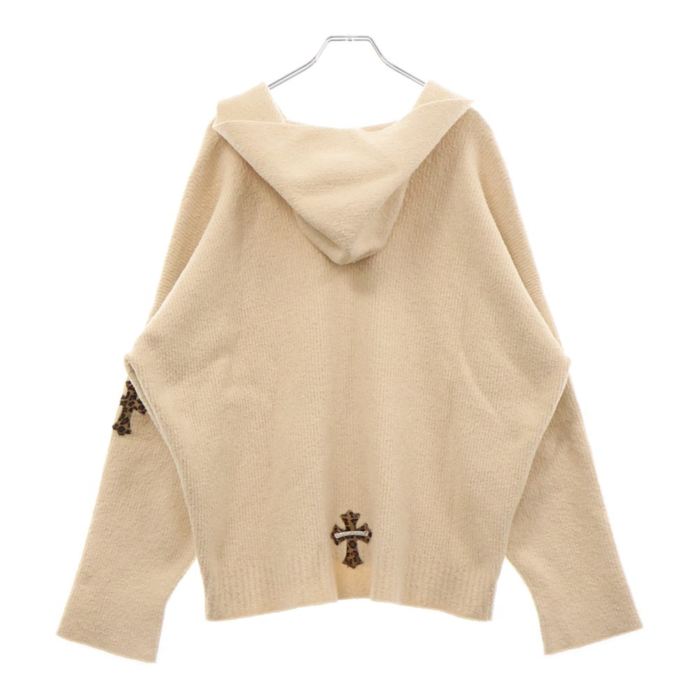 CHROME HEARTS(クロムハーツ) WAITING ROOM HD PLVR CSHMR レザー クロス パッチ カシミヤ ニット プルオーバーパーカー べージュ
