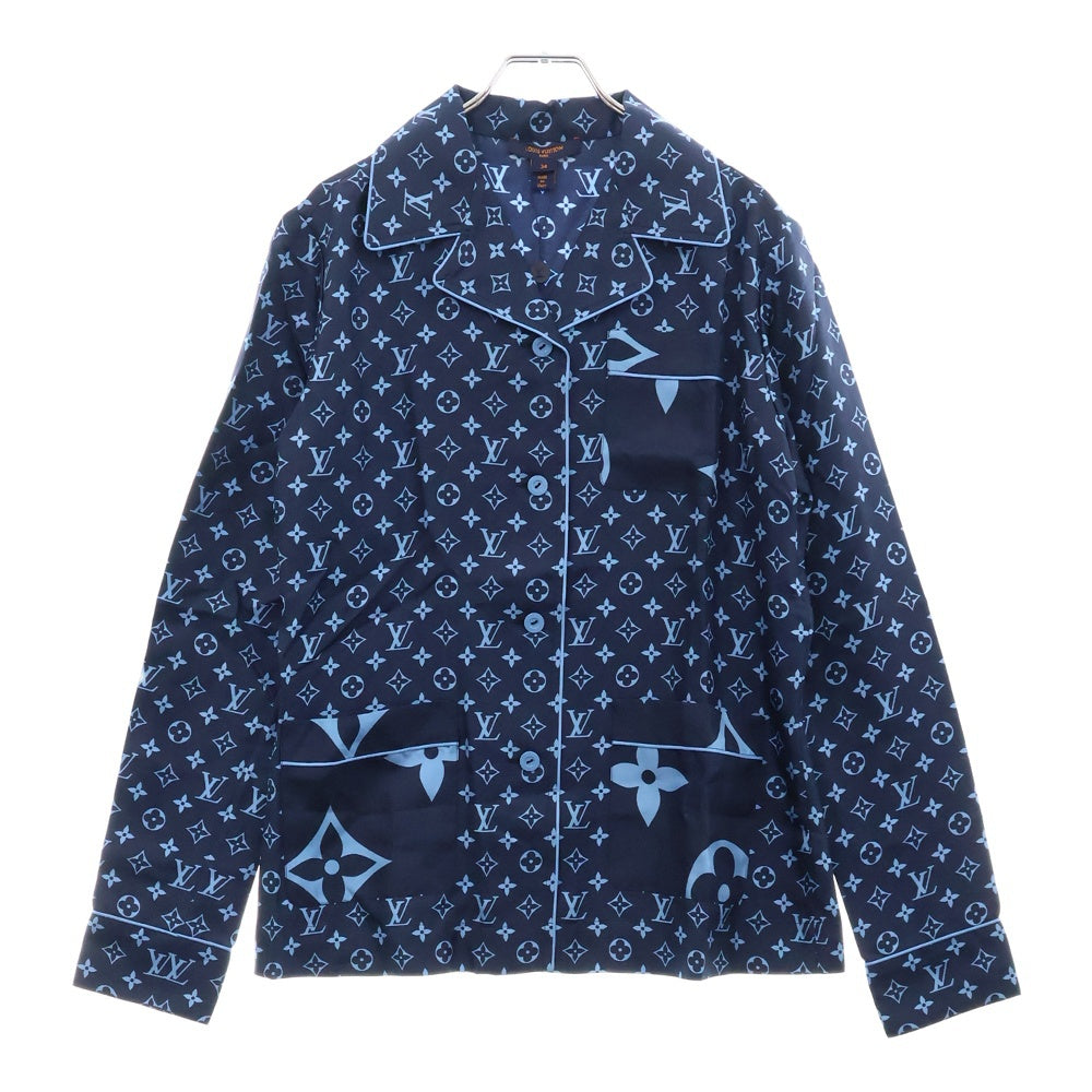 LOUIS VUITTON(ルイヴィトン) 22AW L/S Pajama Shirt W/Pocket モノグラム フロントポケット シルク長袖パジャマシャツ ネイビー/ブルー レディース RW222W PR0 FNBL50