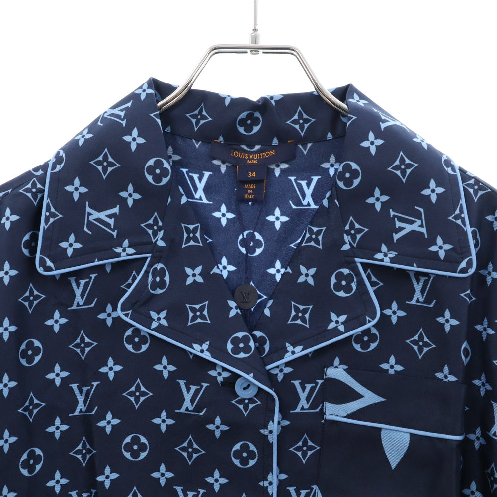 LOUIS VUITTON(ルイヴィトン) 22AW L/S Pajama Shirt W/Pocket モノグラム フロントポケット シルク長袖パジャマシャツ ネイビー/ブルー レディース RW222W PR0 FNBL50