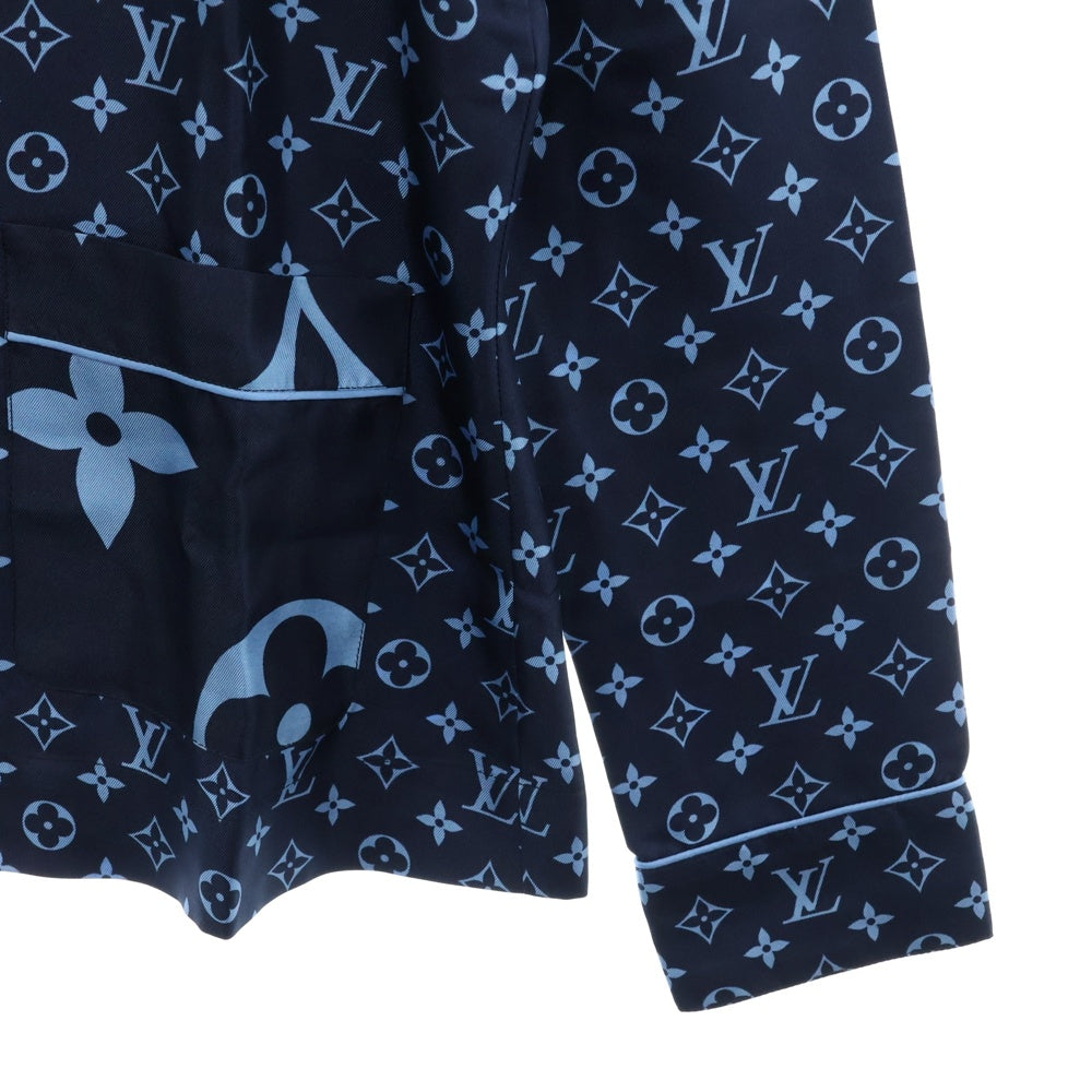LOUIS VUITTON(ルイヴィトン) 22AW L/S Pajama Shirt W/Pocket モノグラム フロントポケット シルク長袖パジャマシャツ ネイビー/ブルー レディース RW222W PR0 FNBL50