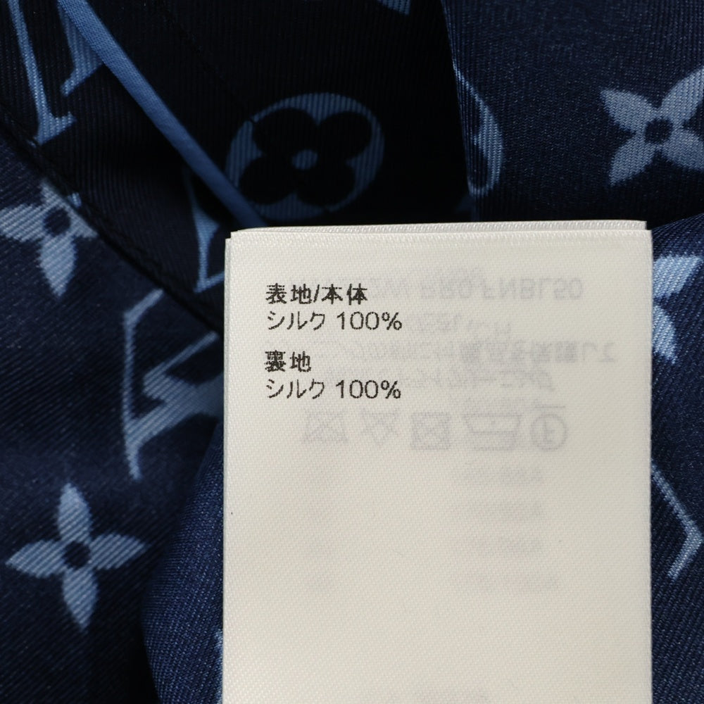 LOUIS VUITTON(ルイヴィトン) 22AW L/S Pajama Shirt W/Pocket モノグラム フロントポケット シルク長袖パジャマシャツ ネイビー/ブルー レディース RW222W PR0 FNBL50