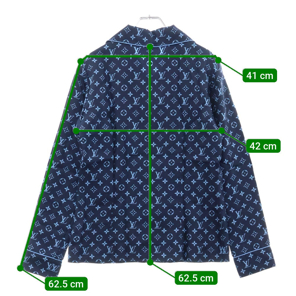 LOUIS VUITTON(ルイヴィトン) 22AW L/S Pajama Shirt W/Pocket モノグラム フロントポケット シルク長袖パジャマシャツ ネイビー/ブルー レディース RW222W PR0 FNBL50