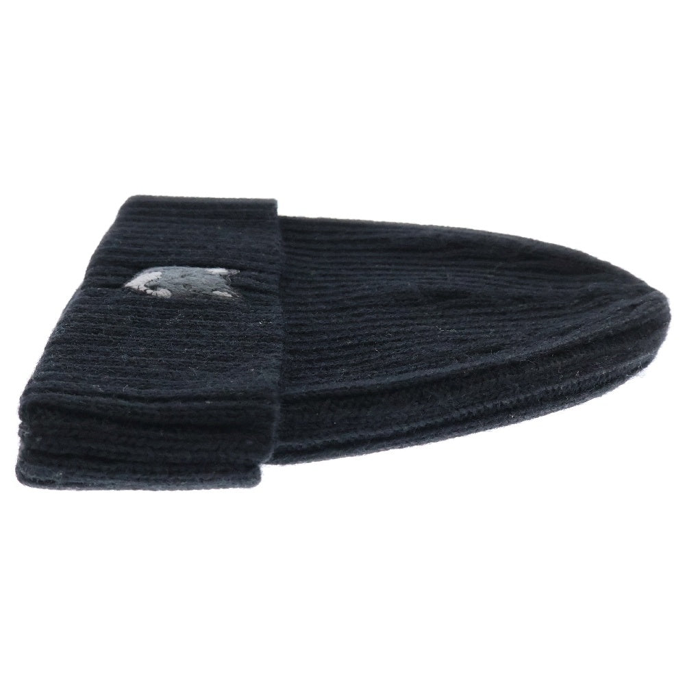 MAISON KITSUNE(メゾンキツネ) Fox Head Patch Ribbed Beanie MM06111KT1022 フォックス刺繍パッチニット帽子 ビーニー ブラック