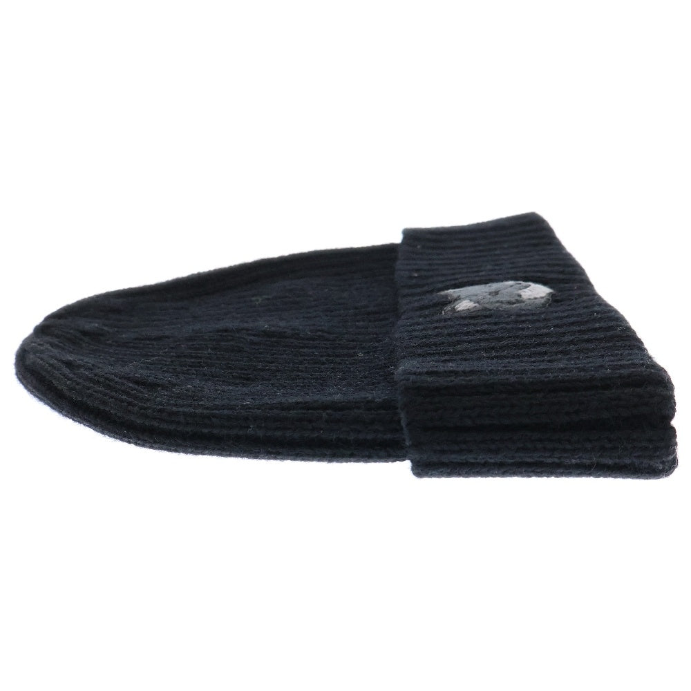 MAISON KITSUNE(メゾンキツネ) Fox Head Patch Ribbed Beanie MM06111KT1022 フォックス刺繍パッチニット帽子 ビーニー ブラック