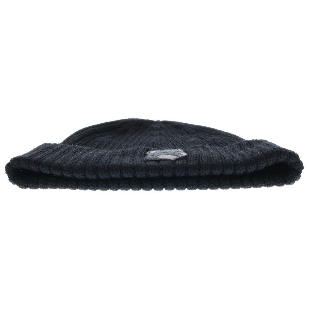 MAISON KITSUNE(メゾンキツネ) Fox Head Patch Ribbed Beanie MM06111KT1022 フォックス刺繍パッチニット帽子 ビーニー ブラック