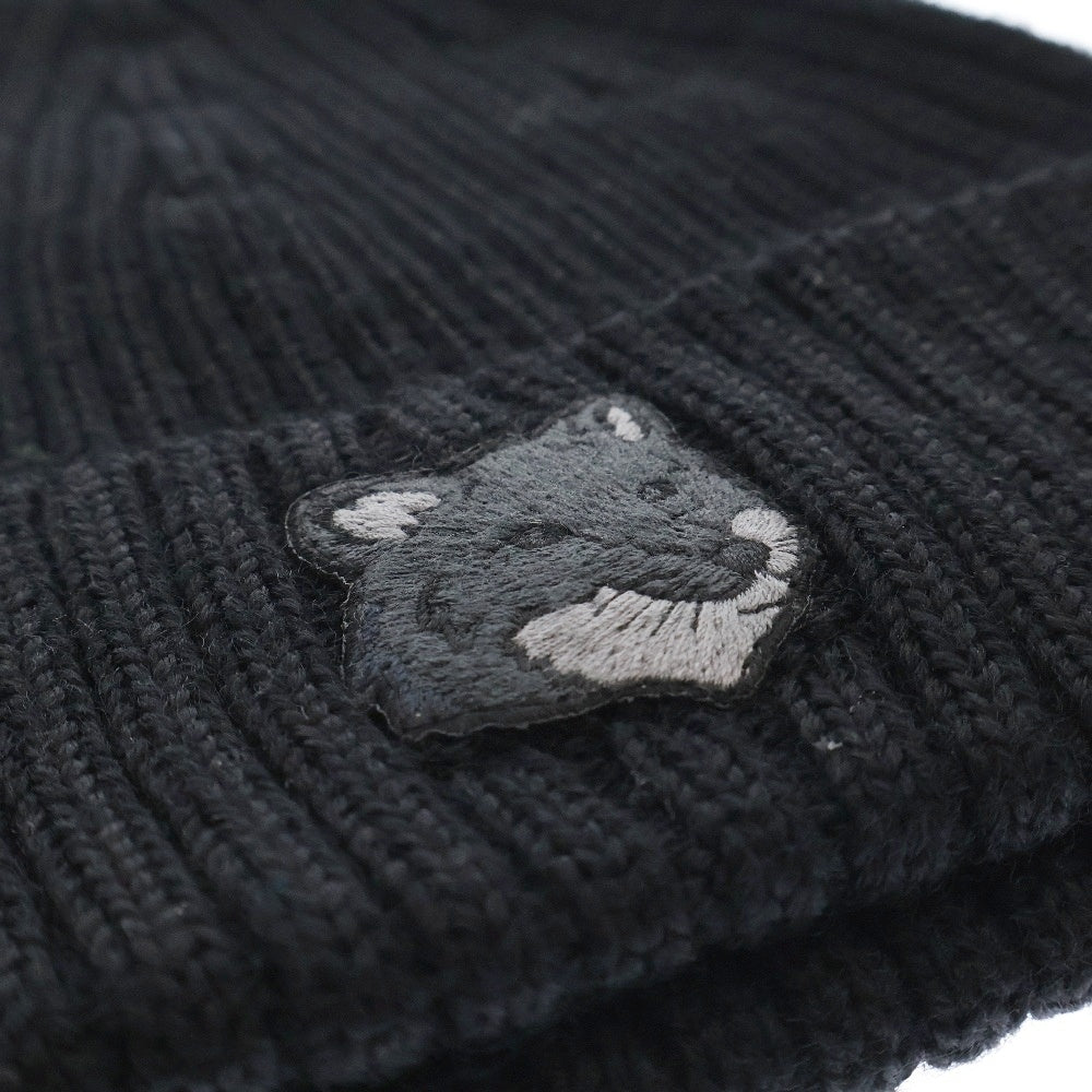 MAISON KITSUNE(メゾンキツネ) Fox Head Patch Ribbed Beanie MM06111KT1022 フォックス刺繍パッチニット帽子 ビーニー ブラック