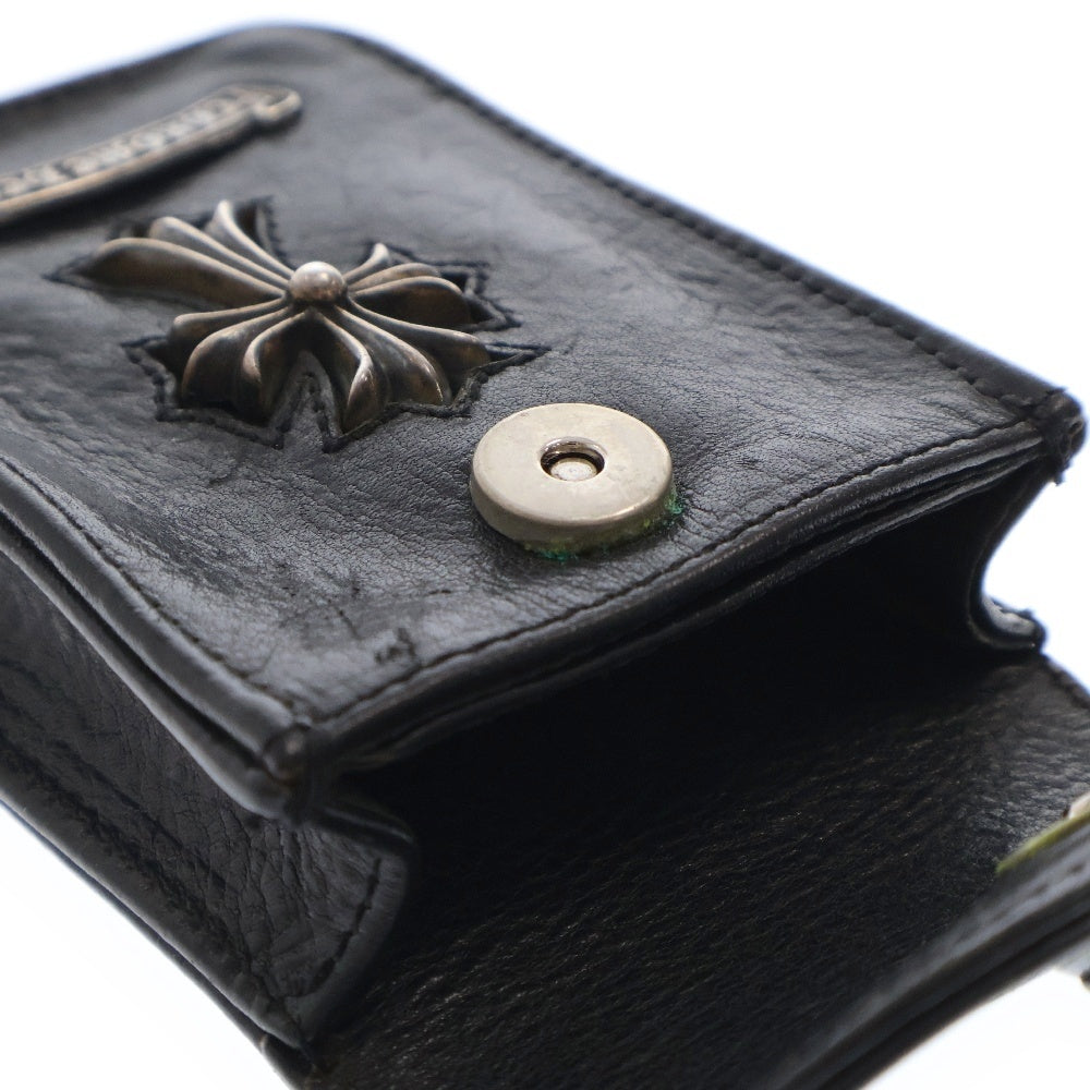 CHROME HEARTS(クロムハーツ) CIGARETTE CASE スモールCHクロス装飾レザーシガレットケース ブラック